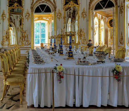 St. Petersburg. Tsarskoye Selo. City Pushkin. RUSSIA - June 3, 2014: Hermitage pavilion Interior...