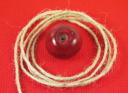 nature, composition: red apple and string on red background