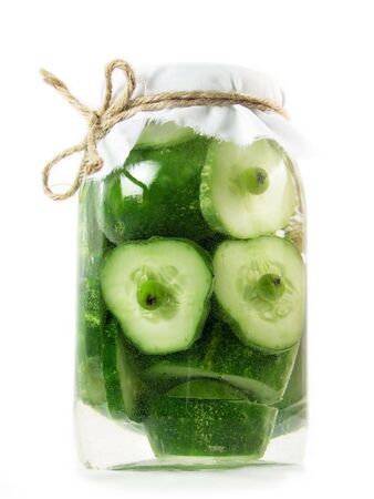 abstract construction from creative series: jar of pickles with people of cucumberの写真素材