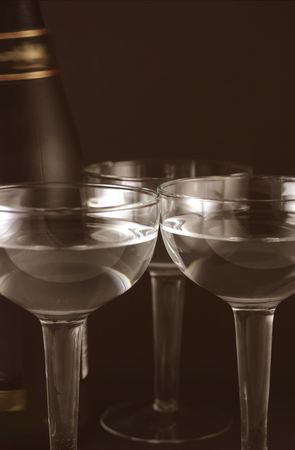 image from christmas series: bottle and goblets on champagneの写真素材