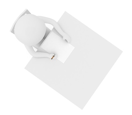 3d render: person writes on white tableの写真素材