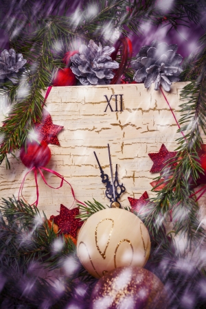 New Year card with a clock showing the time just before the twelfthの写真素材