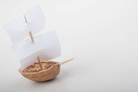 A nutshell boat on a white background