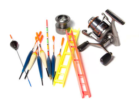 fishing accessories on an isolated white background