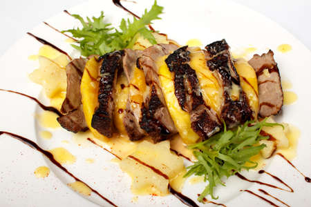 Spicy Beef Slices Meat Salad with Carrots, Tomatoes, Cucumberの写真素材