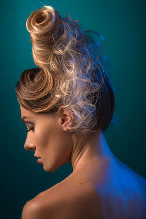 Updo. Vogue Style. Woman with Futuristic Hairdoの写真素材