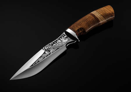 Hunting Knife on a black backgroundの写真素材