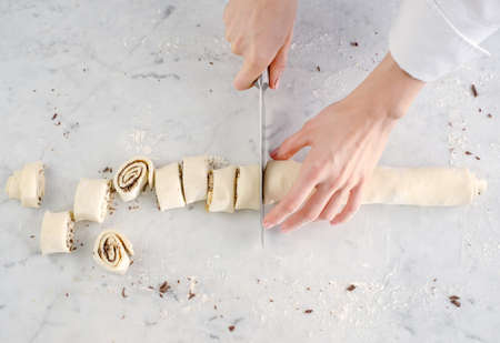 Cooking process top view. The process of making homemade baking.の写真素材