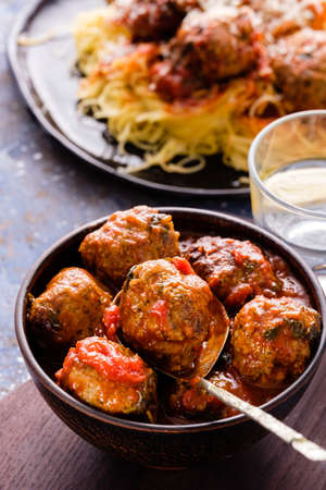Delicious homemade meat balls in tomato sauceの写真素材
