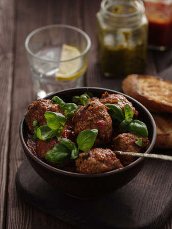 Delicious homemade meat balls in tomato sauceの写真素材