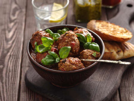 Delicious homemade meat balls in tomato sauceの写真素材