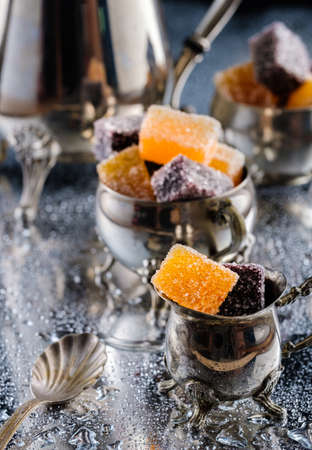 Fresh home marmalade in Turkish style in metal dishesの写真素材