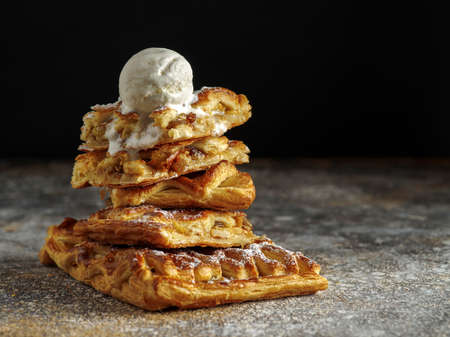 Fresh homemade pie with apples and ice cream.の写真素材