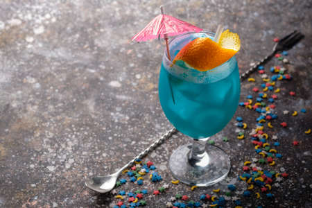 Fresh fruit cocktail on a dark backgroundの写真素材