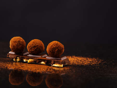Truffle on a chocolate bar. の写真素材