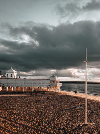 Cloudy Sunset at Cadiz Beach with famous pier