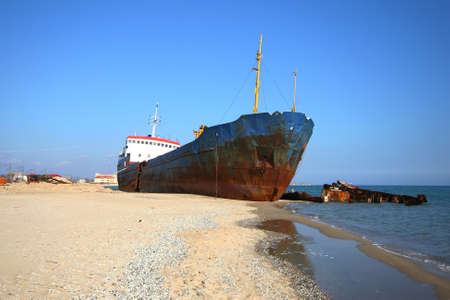 Photos of ships thrown by a storm to the seashore near Odessaの写真素材