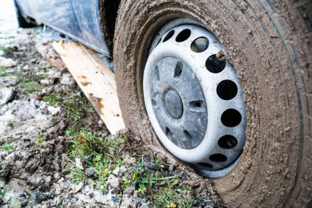 the wheel was stuck in the mud