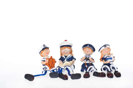 still with four sailors on white backgroundの写真素材