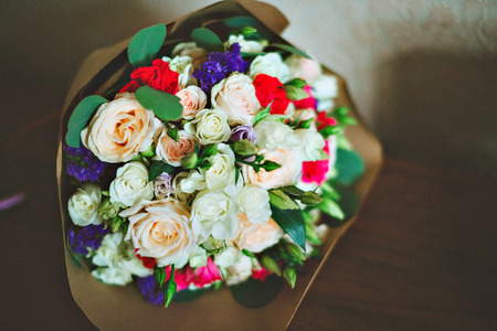still life with wedding bouquetの写真素材