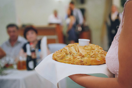 Wedding day. Bread and salt. Russian traditionの写真素材
