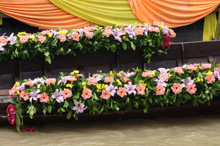 Beautiful flower boat in floating paradeの写真素材