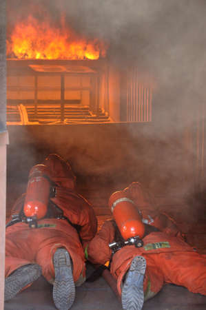 Firefighters during training