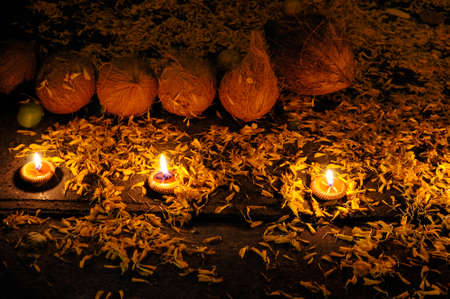 Candle light and rose petalsの写真素材