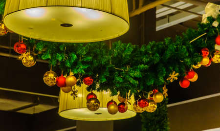 Christmas decoration and lamps on roof