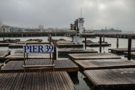 Lighthouse and Sea lions at Pier 39, San Francisco, California, USA のeditorial素材