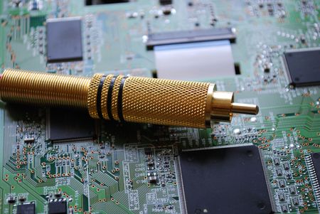 a golden rca connector and a chipの写真素材