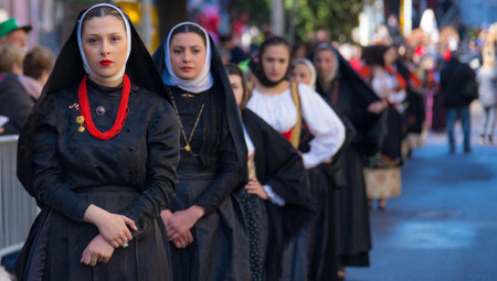 SASSARI, ITALY - May 19th, 2019- Sardinian cavalcade, traditional Sardinian clothes