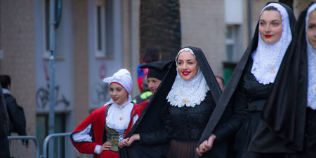 SASSARI, ITALY - May 19th, 2019- Sardinian cavalcade, traditional Sardinian clothes