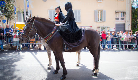 SASSARI, ITALY - May 19th, 2019- Sardinian cavalcade, traditional Sardinian clothesのeditorial素材