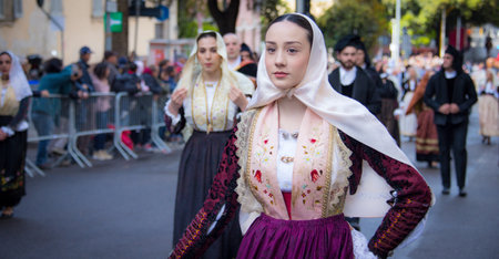 SASSARI, ITALY - May 19th, 2019- Sardinian cavalcade, traditional Sardinian clothesのeditorial素材