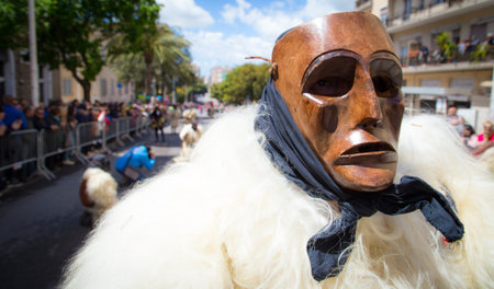 SASSARI, ITALY - May 19th, 2019- Sardinian cavalcade, traditional Sardinian clothes, Sos Boes Sos Merdules Ottana dressのeditorial素材