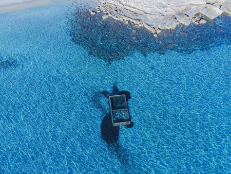 <p>aerial view of the crystal clear sea of ââsouthern Sardinia</p>の写真素材