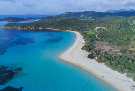 Aerial view of the island of tuerredda beach, Sardinia