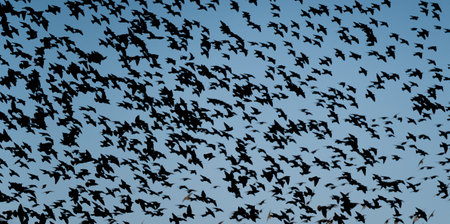 Flock of plovers in flight
