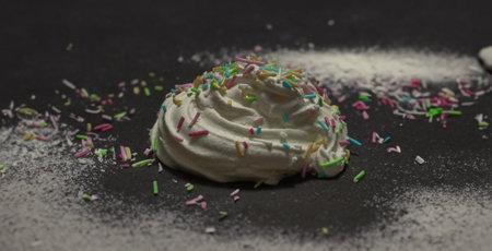 first floor meringues with multicolored sugar ribbons and starsの写真素材