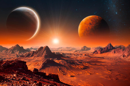 Astronauts working on a spacecraft interplanetary scenario