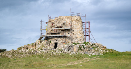 Ancient nuragic complex of nuraghe is parasc isili being restored in Sardinia, Italyの写真素材