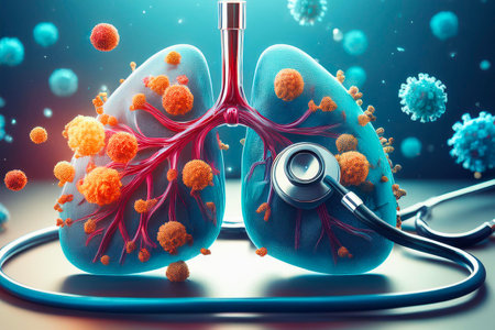 HKU5 Viruses attacking human respiratory system, causing infection and inflammationの写真素材