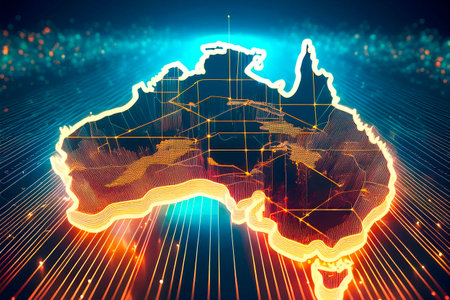 Australia map showing international connections and data flowの写真素材