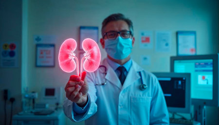 Conceptual image of dialysis, organ donation, and kidney health with doctor and technologyの写真素材