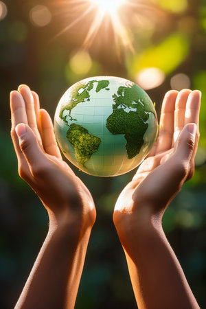 Planet Earth with Earth Day message, symbolizing climate changeの写真素材