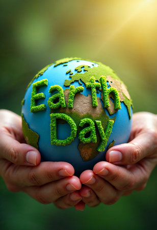 Planet Earth on cracked soil with Earth Day message, symbolizing climate change