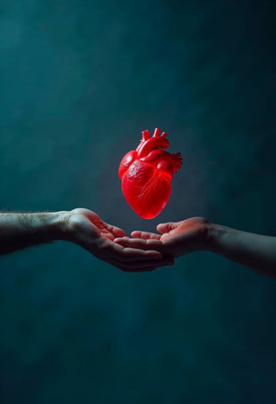 Grayscale Hands Holding Red Heart â Emotional Fine Artの写真素材