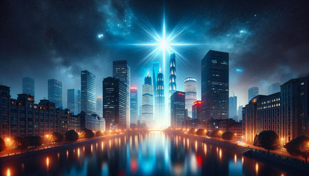 T Coronae Borealis Shining Over the City Skyline