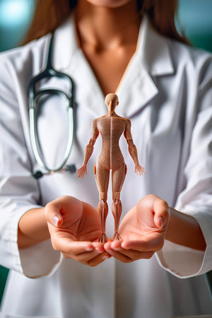 Doctor Protecting a Human Body Model, Concept of Medical Care and Health Protectionの写真素材